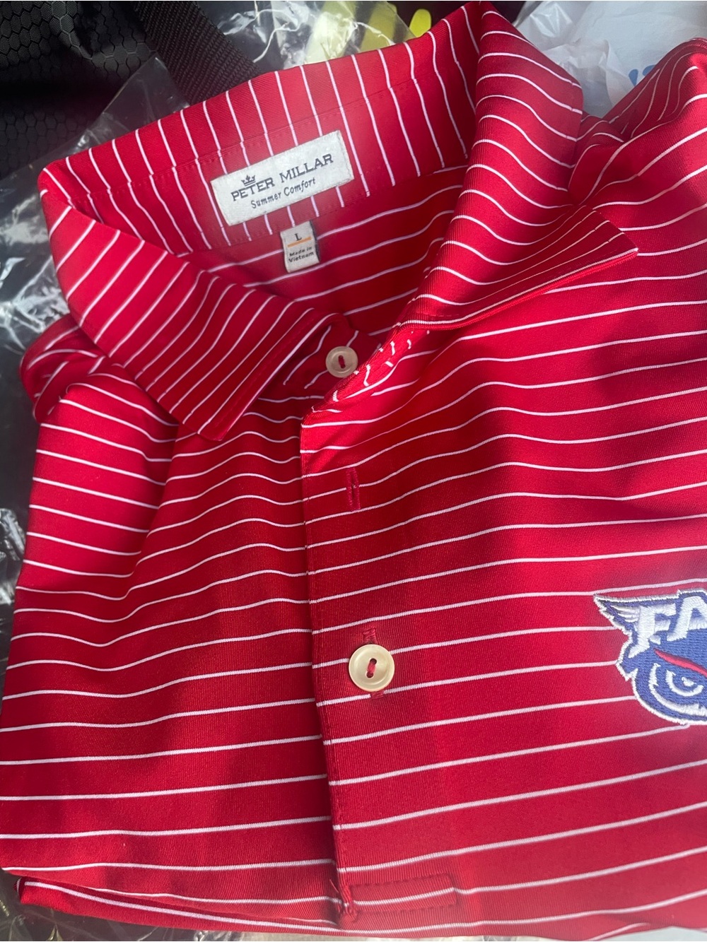 Peter Millar Red with White Pinstripe Polo